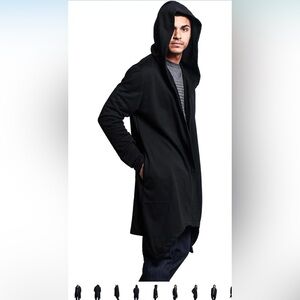 Men’s H&M Divided Black Long Hooded Drape Cloak/Cardigan Size Large